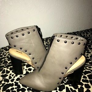 Mark by Avon. Grey “Well Heeled Bootie” with Snake Print Accent and Studs Size 7